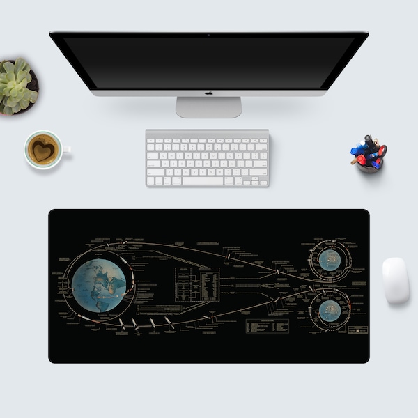 Apollo 1967 NASA Desk Mat, Large Gaming Mouse Pad, Black Desk Pad, Space Desk Mat, Earth Desk Mat - Aegis Fox