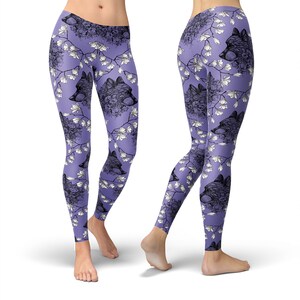 Wolf Floral Leggings – Purple Woodland Boho Print for Women image 5