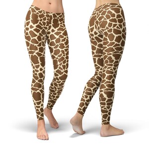 May include: Brown and tan leggings with a giraffe print pattern.