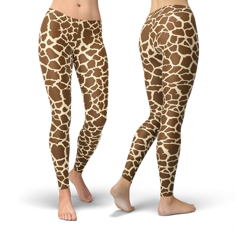 May include: Brown and tan leggings with a giraffe print pattern.