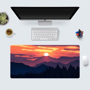 Sunset Mountains Landscape Red Desk Mat, Extra Large Desk Mat, Large Gaming Mouse Pad, Extended Mouse Pad, Gaming Keyboard Mat, XXL Desk Mat