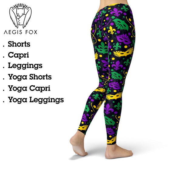 Mardi Gras Leggings Fat Tuesday Tights Carnival Cocktail Printed Festival  High Waist Leggings Holiday Party Pants Gym Running Capri Leggings 