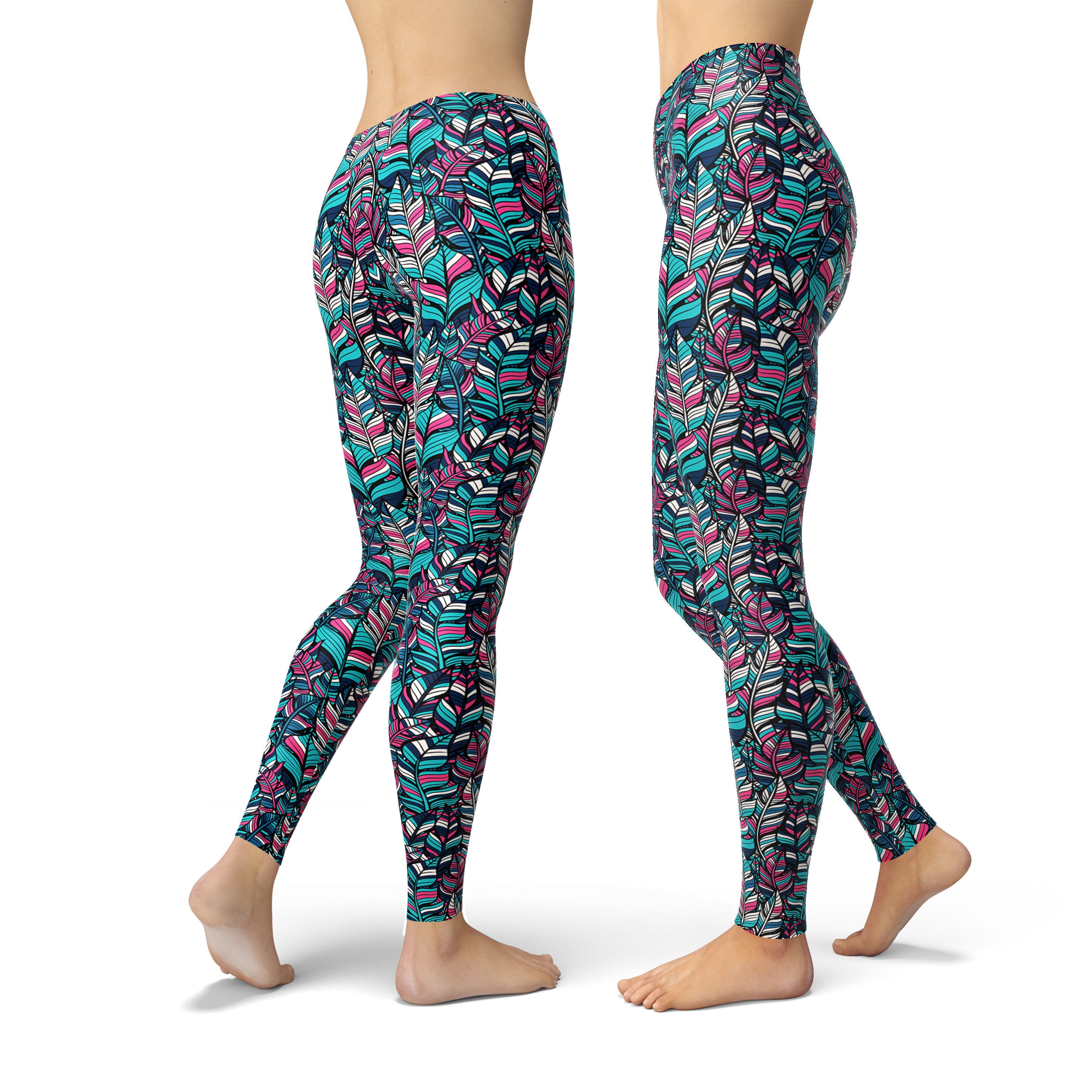 Boho Feather Yoga Leggings Boho Yoga Pants Workout Leggings Etsy