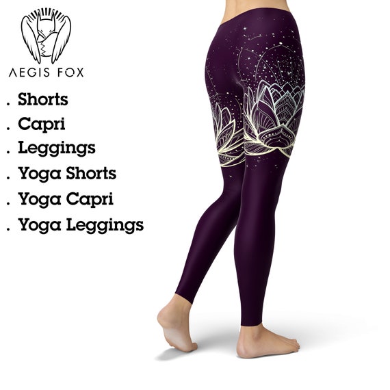 Lotus Leggings, Yoga Leggings, Purple Floral Yoga Tights