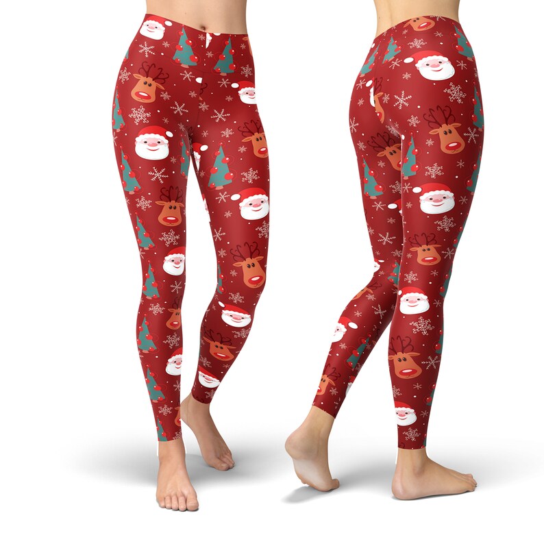 Christmas Santa Claus Reindeer Leggings, Holiday Leggings, Xmas Leggings, Christmas Outfit, Printed Leggings, Workout Leggings, Yoga Pants image 6