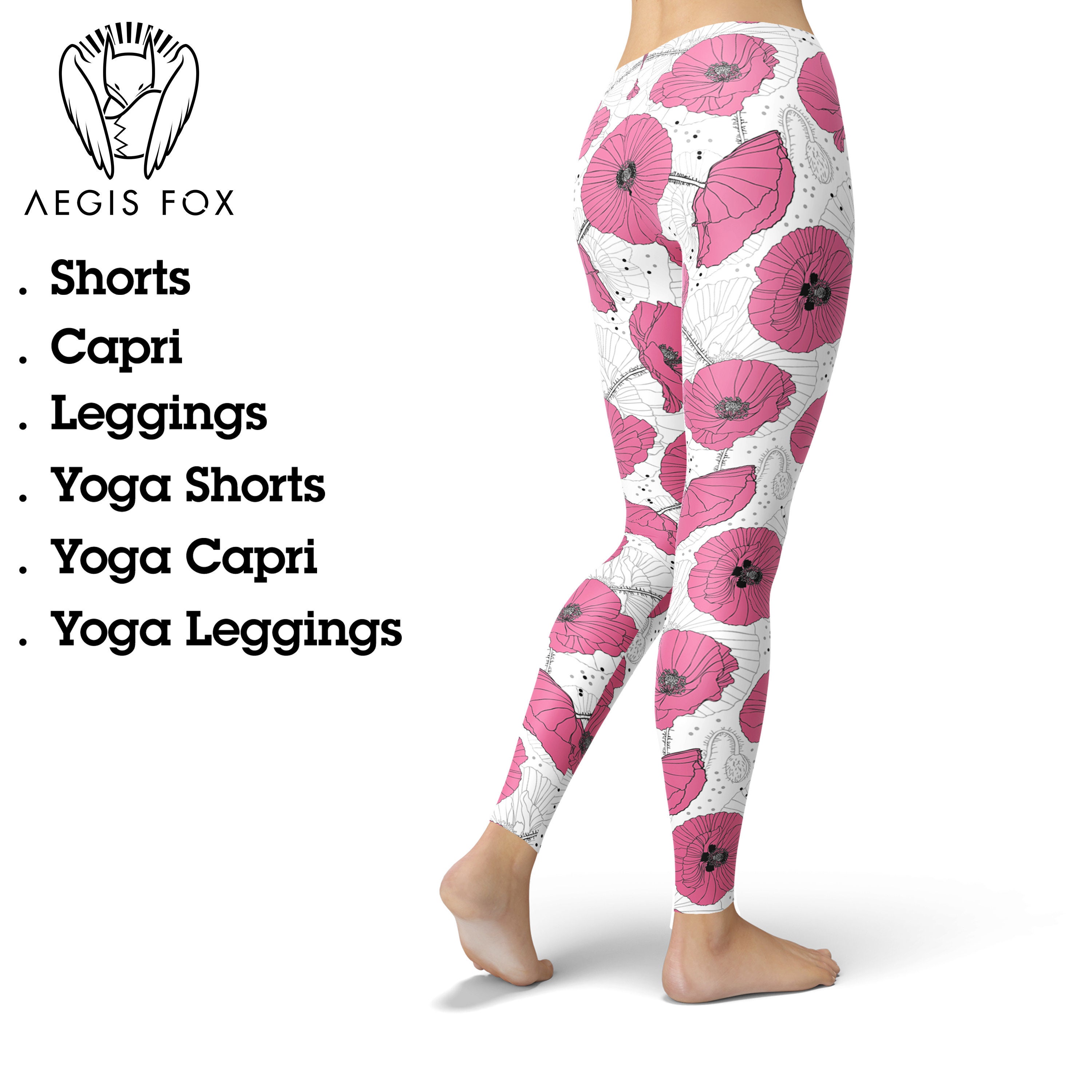 Pink Poppies Flower Yoga Leggings for Women, Flower Yoga Pants