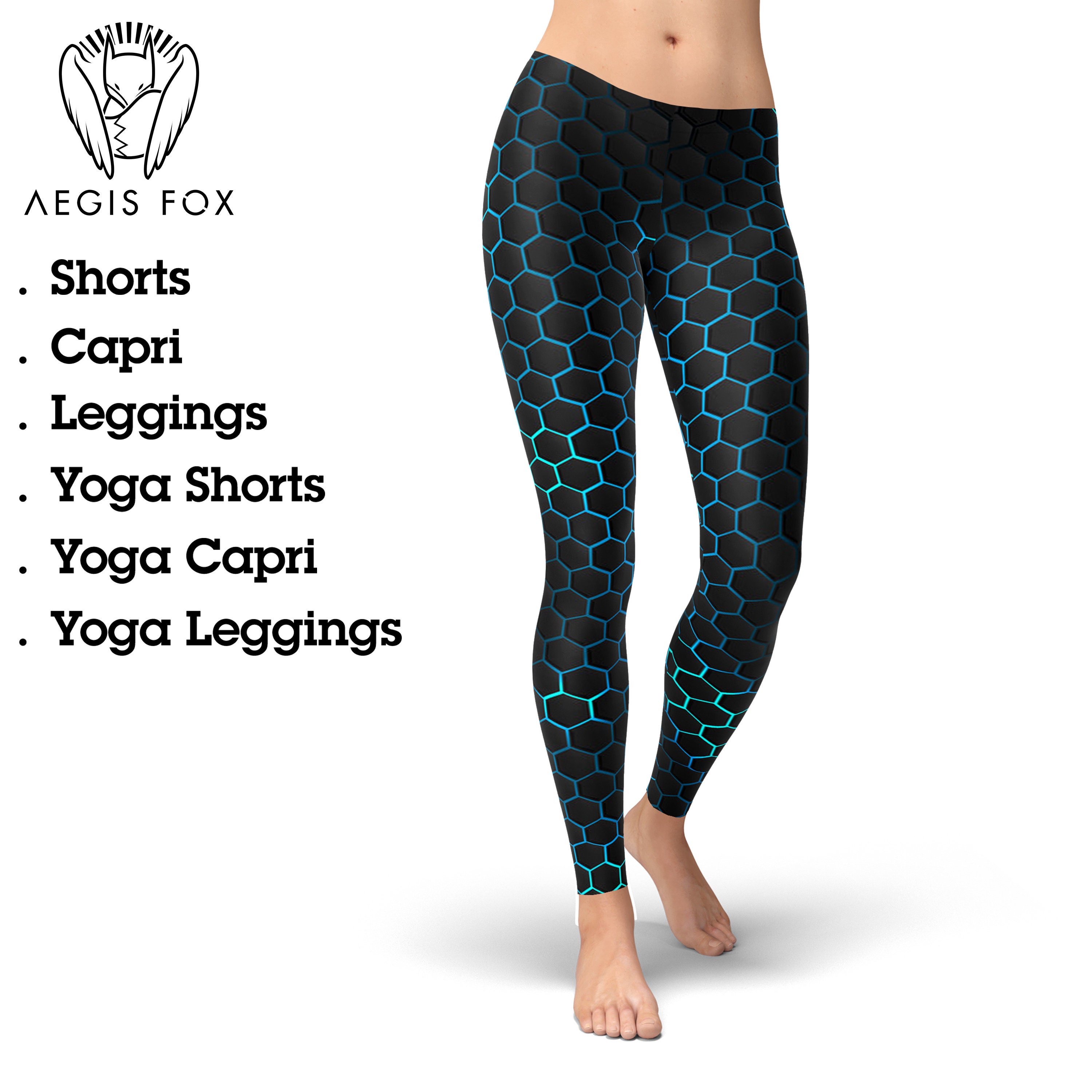 Black Cyber Hexagon Leggings, Activewear Leggings, Trendy Leggings