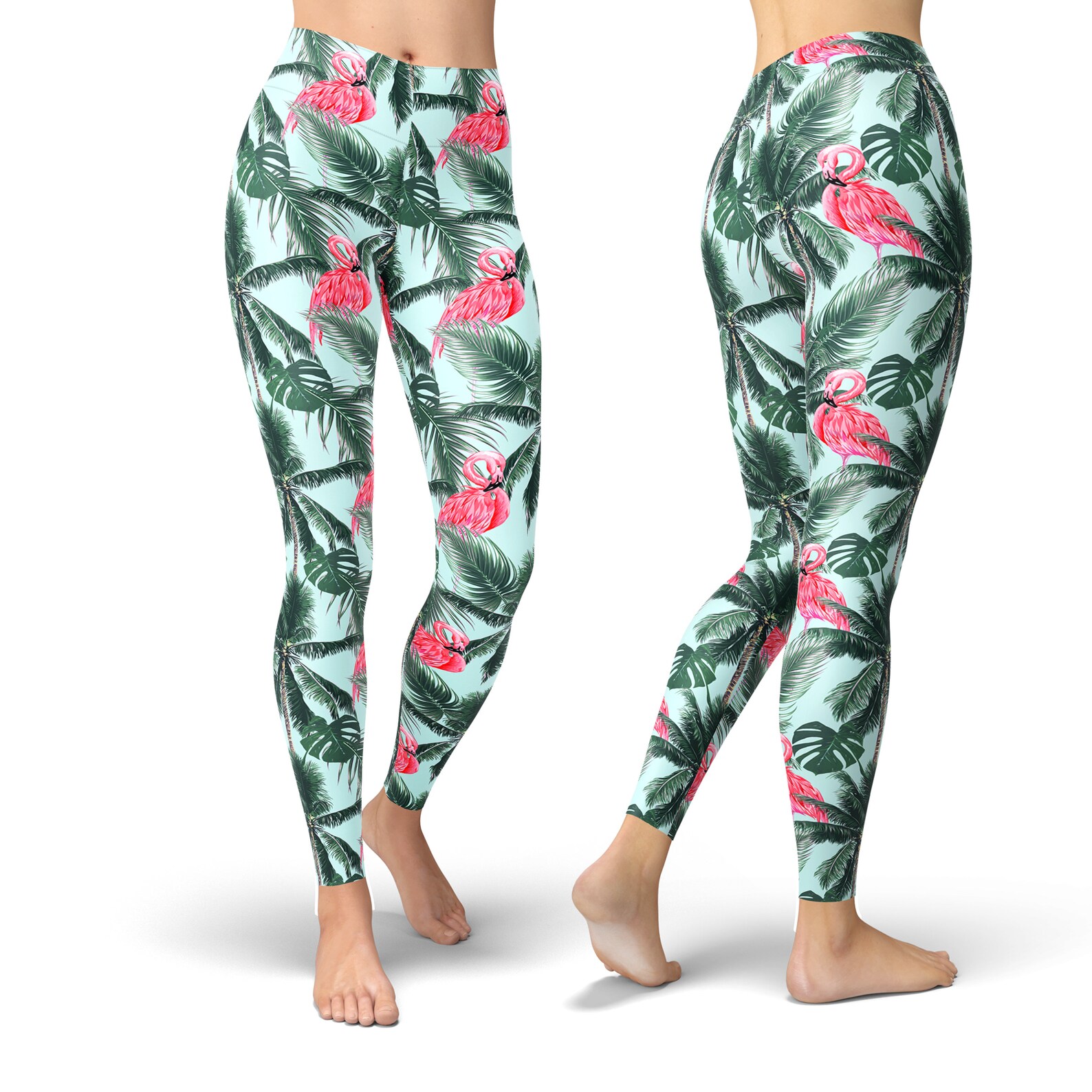 Flamingo Tropical Palm Leaves Hawaiian Floral Pattern Print Pattern Women Leggings