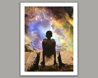 One of the Same - Surreal Collage Art Print, wall art, 8x10 print, 11x14 print, 12x16 print, space art, art print