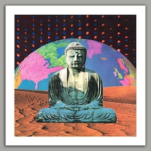 Unity - Surreal Collage Art Print, wall art, retro art, Buddha, Earth, 8x8 print, 12x12 print, vintage art