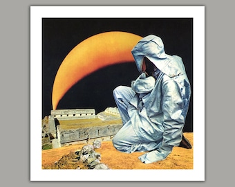Land of the Sun - Surreal Collage Art Print, wall art, retro art, 8x8 print, 12x12 print, space art, sci fi
