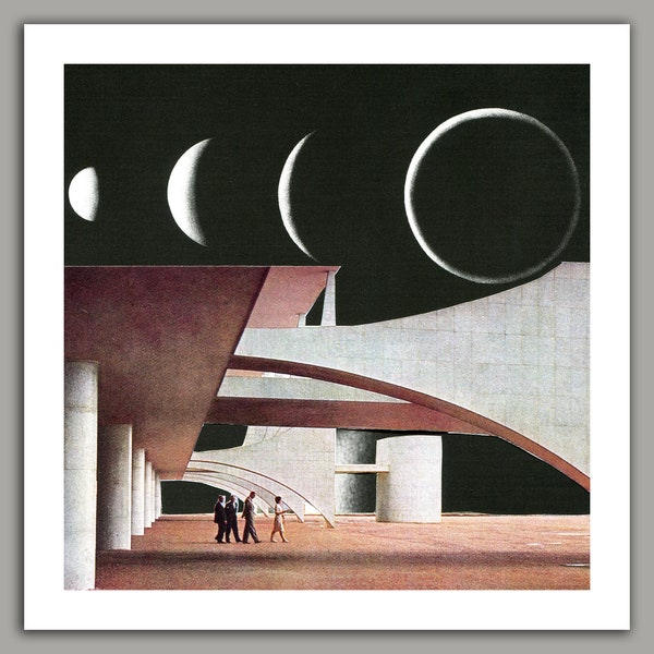 Four Moons, surreal collage art print, wall art, retro, sci fi art, 8x8 print, 12x12 print, space art, moons