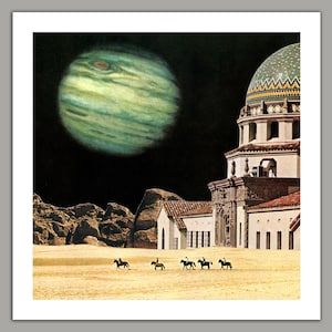 Westbound - Surreal Collage Art Print, wall art, retro, sci fi art, space art, Jupiter, 8x8 print, 12x12 print