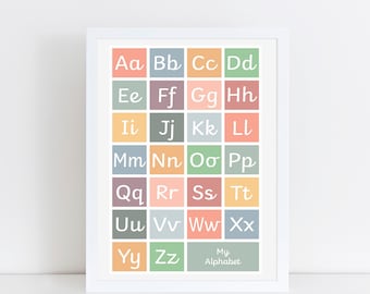 Alphabet printable, Handwriting educational printable, Kid's printable, Instant Download print, Children's poster, Muted print, playroom