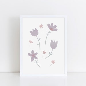Lila Blumen zum ausdrucken, lila Kinderzimmer, Kinderposter, Sofort Download Druck, Kinderposter, Pastelldruck, Spielzimmer, Blumenkunst