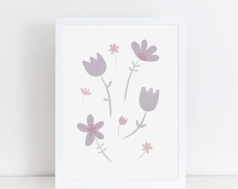 Lilac Flowers printable, purple nursery printable, Kids poster, Instant Download print, Childrens poster, pastel print, playroom, floral art
