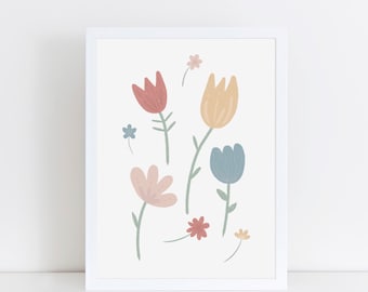 Spring Flowers printable, nursery printable, Kid's poster, Instant Download print, Children's poster, pastel print, playroom
