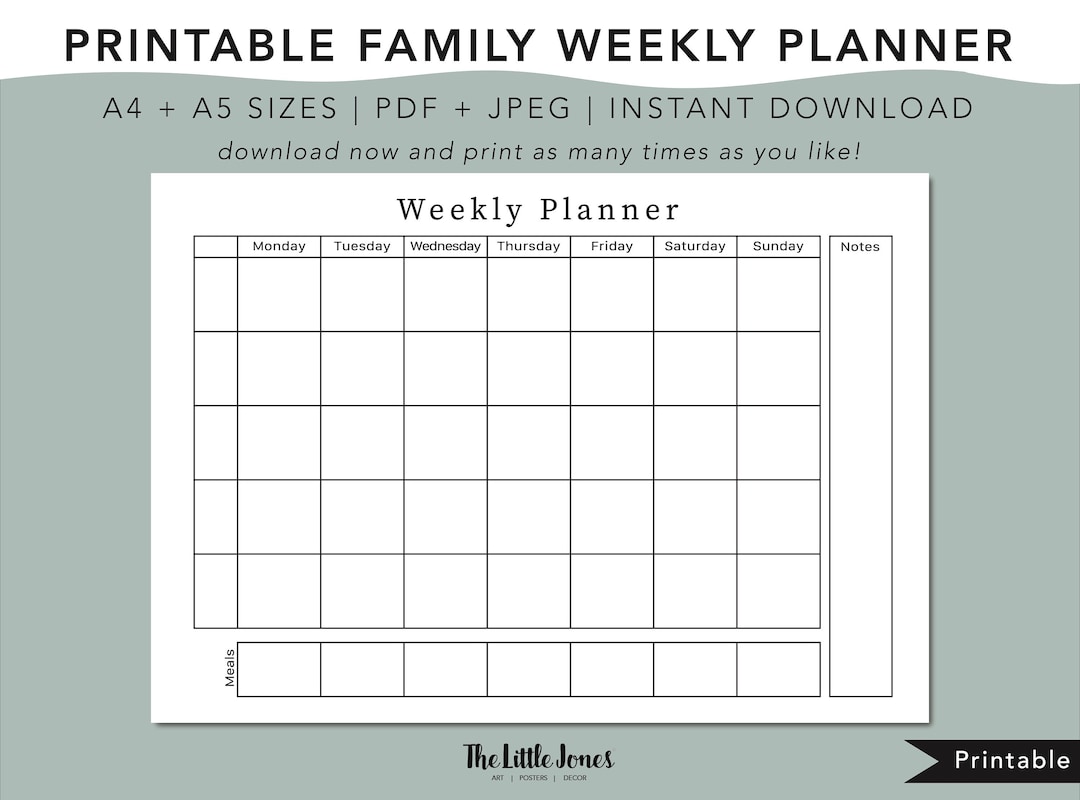 Family Weekly Planner Printable, Instant Download, Family Organiser ...