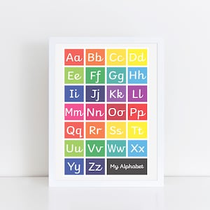 Alphabet printable, Handwriting educational printable, Kid&#39;s printable, Instant Download print, Children&#39;s poster, Rainbow print, playroom