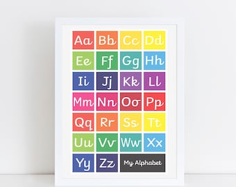 Alphabet printable, Handwriting educational printable, Kid's printable, Instant Download print, Children's poster, Rainbow print, playroom