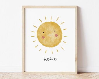 Happy Sun A4 + 8x10" printable, sunshine poster, Instant Download, kid's bedroom print, gender neutral art, boho nursery wall art, child's