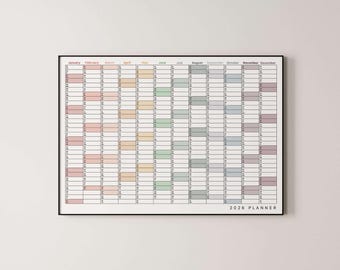 2026 Landscape Wall Planner printable, annual planner printable, Instant Download planner, 2026 Calendar print, Family planner printable