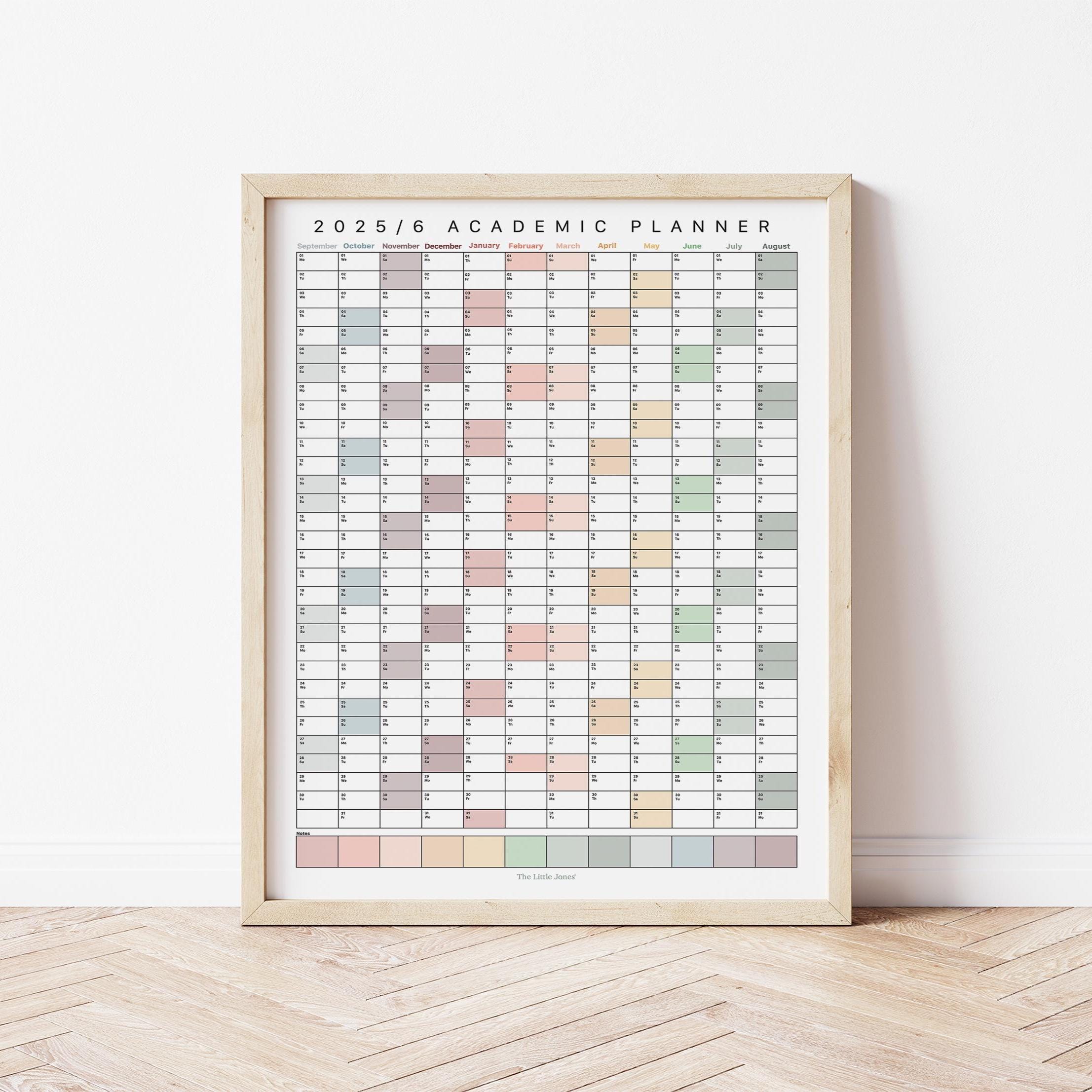 2025-2026 Academic Wall Planner Printable, Academic Year Planner