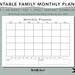 Family Monthly Planner Printable, Instant Download, Family Organiser ...