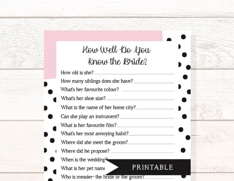 How Well Do You Know the Bride Bridal Shower Printable Game, Hen Do