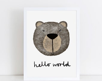 Happy Bear print, nursery poster, animal jungle print, children's bedroom print, playroom gift, kid's room poster, wall art, forest nursery