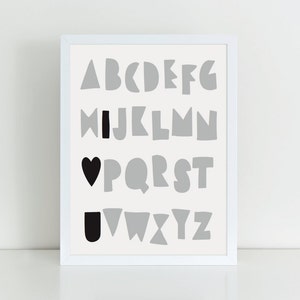 Alphabet Love printable, Nursery printable, Newborn gift, Monochrome print, Instant download print, Scandi style art, Playroom print
