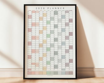2026 Wall Planner printable, annual planner printable, Instant Download planner, 2026 Calendar print, birthday, Family planner printable