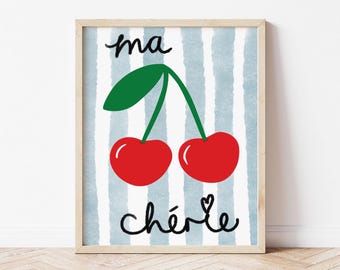 Ma Cherie poster printable, Cute playroom printable, Kid's printable, Instant Download print, Children's poster, Cherries kids art print