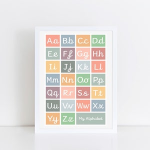 Alphabet printable, Handwriting educational printable, Kid&#39;s poster, Instant Download print, Children&#39;s poster, Muted print, playroom