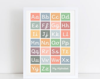 Alphabet printable, Handwriting educational printable, Kid's poster, Instant Download print, Children's poster, Muted print, playroom