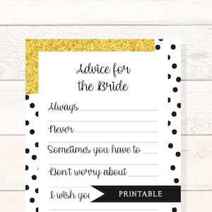 Advice For The Bride Bridal Shower Printable Game, Hen do, Bride to Be Game, Bachelorette party, Wedding, Instant Download, gold glitter