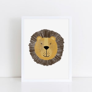 Impressão de leão feliz, pôster de berçário, impressão de selva animal, impressão de quarto infantil, presente de sala de jogos, pôster de quarto infantil, arte de parede, berçário de safári