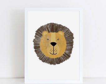 Happy Lion print, nursery poster, animal jungle print, children's bedroom print, playroom gift, kid's room poster, wall art, safari nursery
