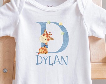 Giraffe Initial Baby Boy Onesie®: Personalized Name Bodysuit