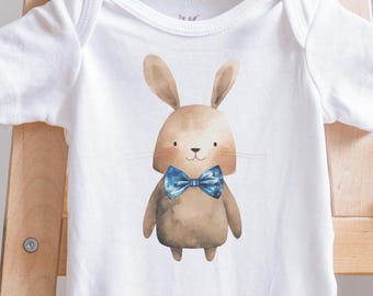 Easter Bunny Boy Onesie®: Watercolor Bunny, Blue Bowtie
