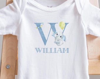 Elephant Initial Baby Boy Onesie®: Personalized Name Bodysuit