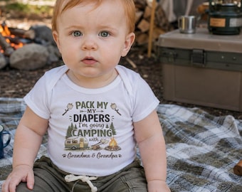 Pack My Diapers I'm going Camping w/ Grandma & Grandpa Onesie®: Rustic Camping Baby Clothes