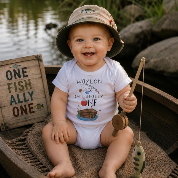 Grenouillère pour premier anniversaire de pêche® : chemise personnalisée pour garçon pour 1er anniversaire