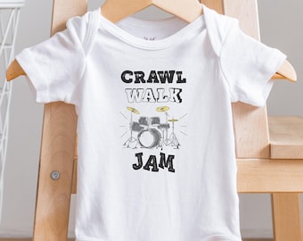 Crawl Walk Jam  Onesie®, Drummer Onesie®, Baby Shower Gift, Music Onesie®, New Baby Gift, Unique Baby Gift, Rocker Baby Clothes, Rock n Roll