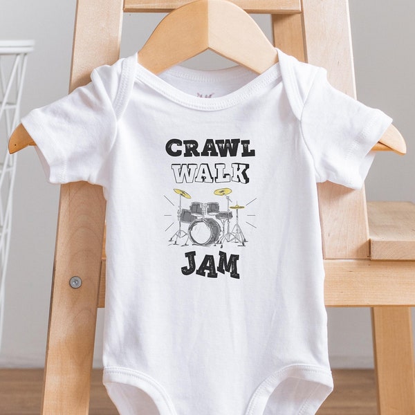 Crawl Walk Jam  Onesie®, Drummer Onesie®, Baby Shower Gift, Music Onesie®, New Baby Gift, Unique Baby Gift, Rocker Baby Clothes, Rock n Roll