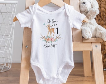 First Birthday Onesie®,  Deer First Birthday Onesie®, Personalized First Birthday Outfit, Deer Onesie® Girl, Baby Girl Clothes, Oh Deer