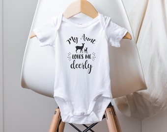 My Aunt Loves Me Deerly Onesie®, Funny Baby Onesies®, Aunt Onesie®, Auntie Onesie®, Aunt Baby Clothes, Pregnancy Reveal to Aunt