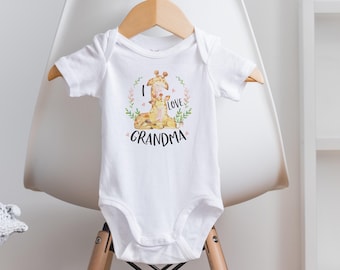 Grandma Reveal, Grandma Onesie®, I Love Grandma, Grandma Loves Me Onesie®, Baby Shower Gift, Giraffe Onesie®, Grandma Baby Clothes