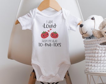 I Am Loved From My Head Tomatoes Onesie®, Funny Baby Onesies®, Tomato Onesie®, Hipster Baby,  Vegetable Onesie®, Country Baby Clothes, Farm