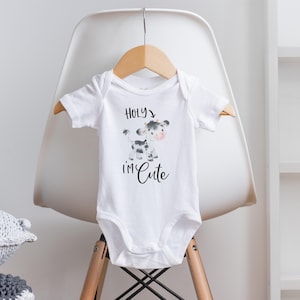 Holy Cow I&#39;m Cute Onesie®, Funny Baby Onesie®, Cow Baby Onesie®, Cow Baby Clothes, Farmer Onesie®, Farm Baby Clothes, Baby Shower Gift
